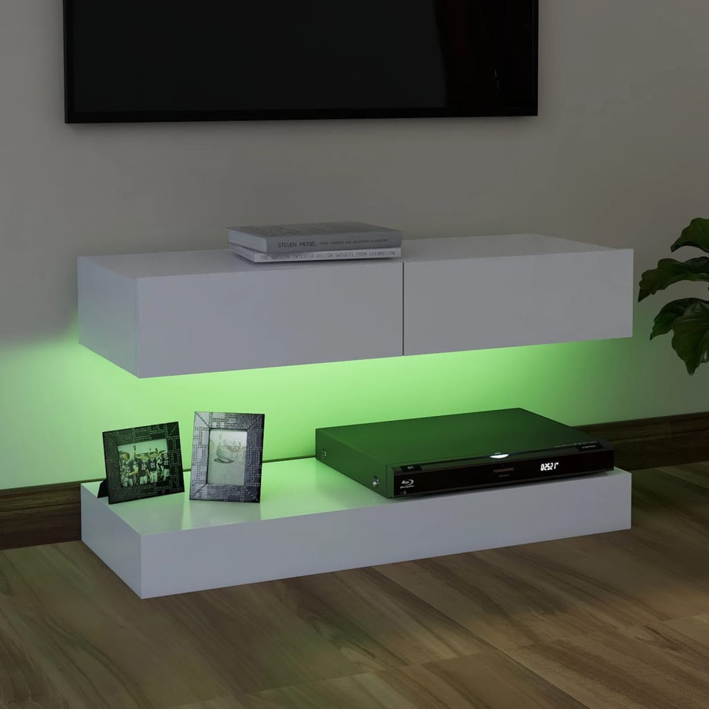 vidaXL tv-skab med LED-lys 90x35 cm hvid