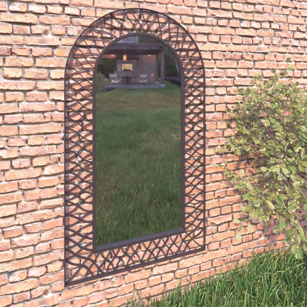 vidaXL vægspejl til haven buet 60 x 110 cm sort