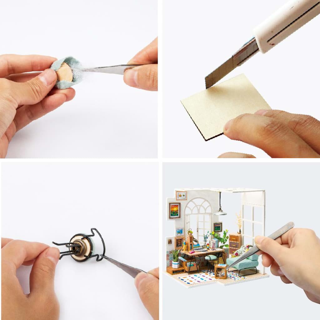 Robotime DIY-miniaturesæt SOHO Time med LED-lys