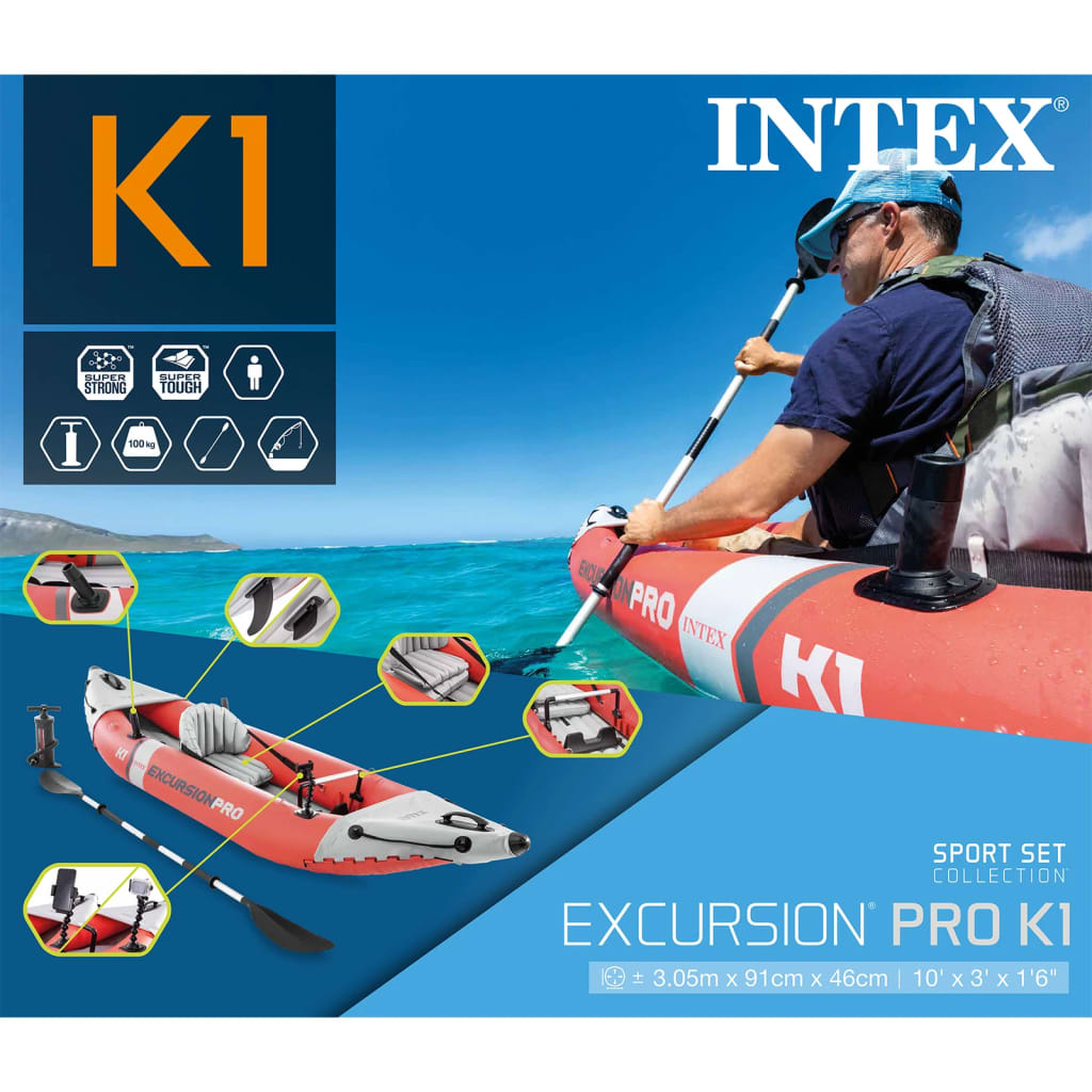 Intex oppustelig kajak Excursion Pro K1 305x91x46 cm