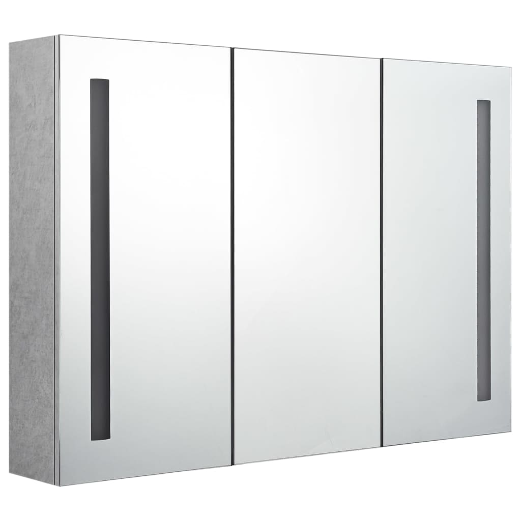 vidaXL badeværelsesskab med spejl + LED-lys 89x14x62 cm betongrå