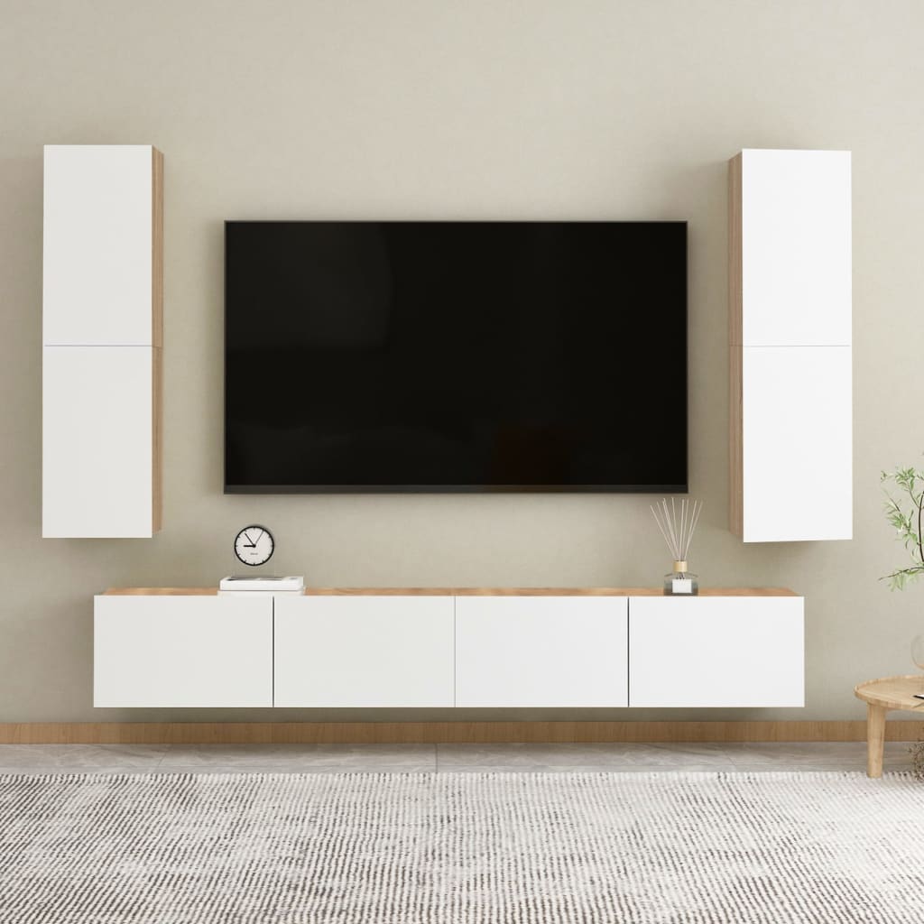 vidaXL tv-bord 30,5x30x110 cm konstrueret træ hvid og egetræsfarvet