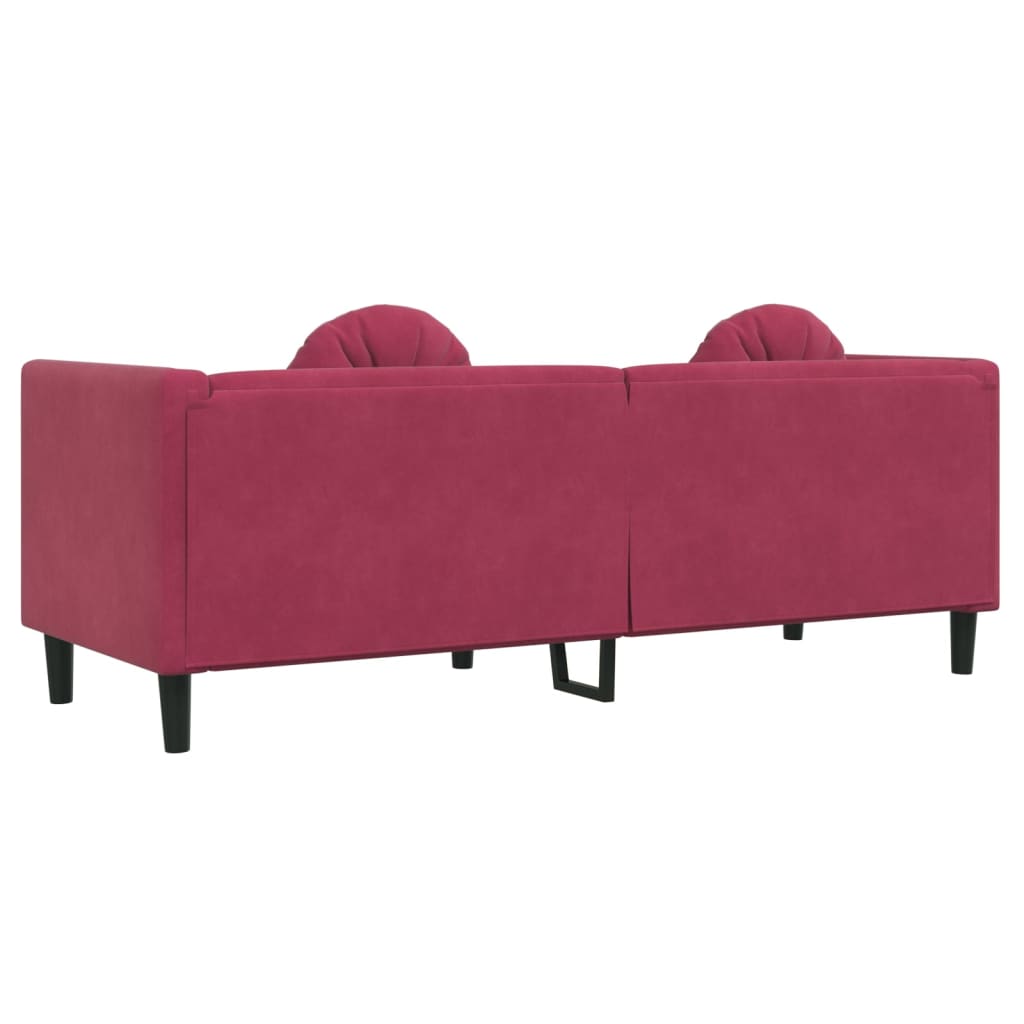 vidaXL 3-personers sofa med hynder velour vinrød