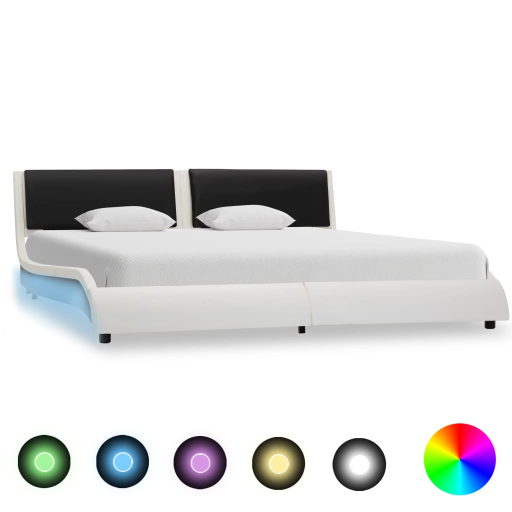 vidaXL sengestel med LED 180 x 200 cm kunstlæder hvid og sort