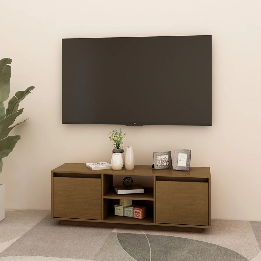 vidaXL tv-skab 110x30x40 cm massivt fyrretræ gyldenbrun