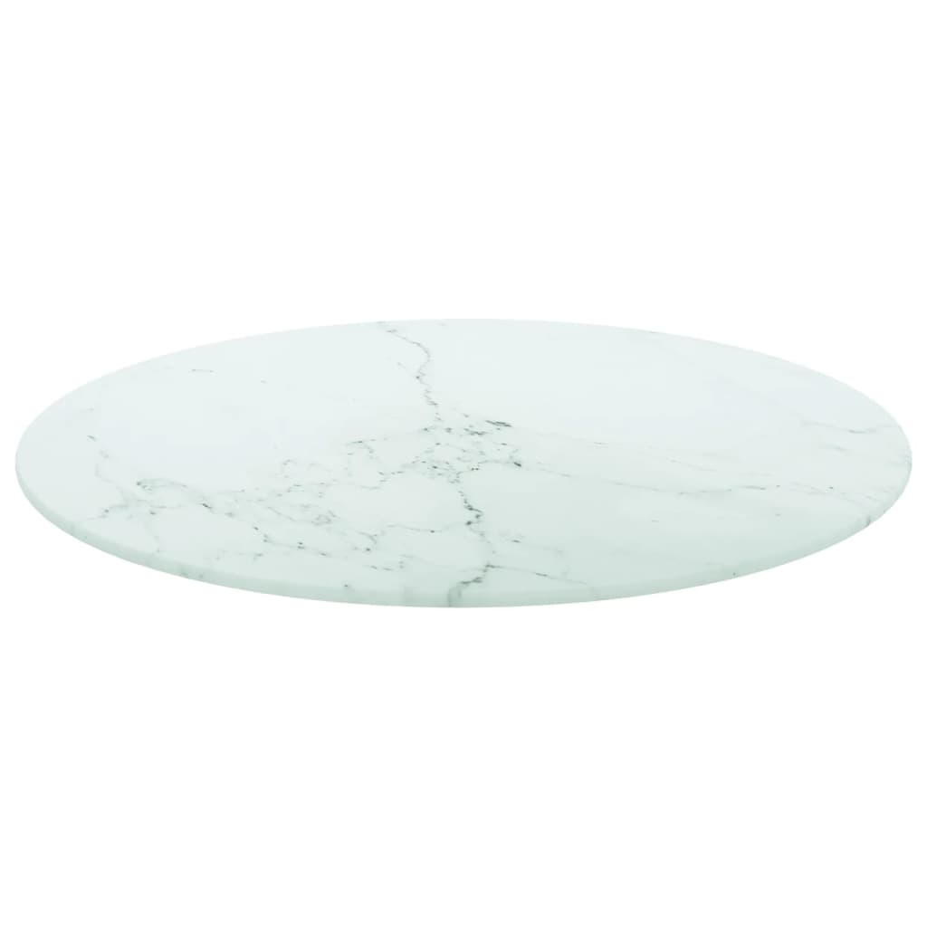 vidaXL bordplade Ø50x0,8 cm hærdet glas med marmordesign hvid