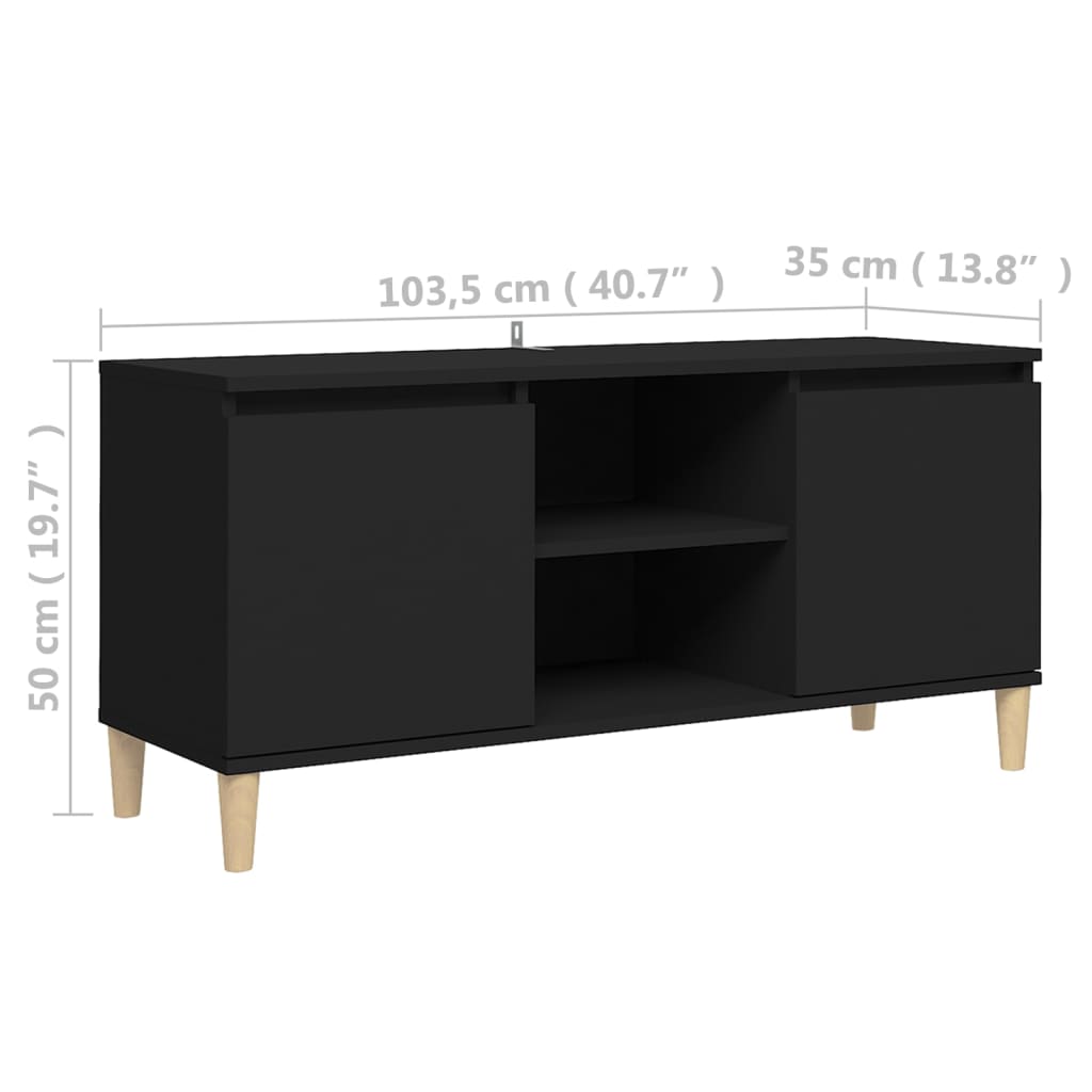 vidaXL tv-bord med massive træben 103,5x35x50 cm sort