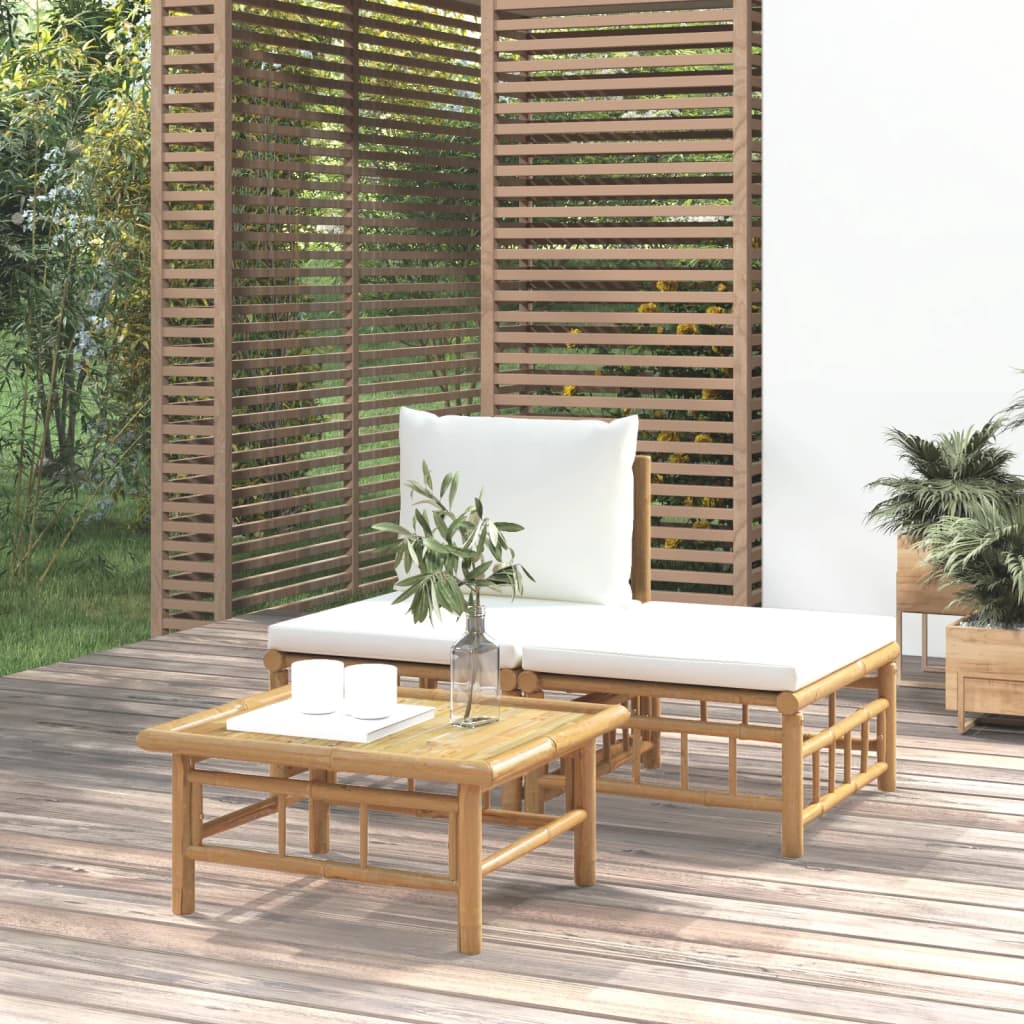 vidaXL loungesæt til haven 3 dele med cremehvide hynder bambus