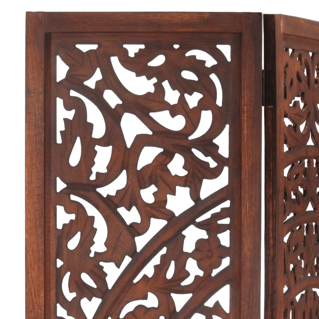 vidaXL 3-panels rumdeler håndskåret 120 x 165 cm massivt mangotræ brun