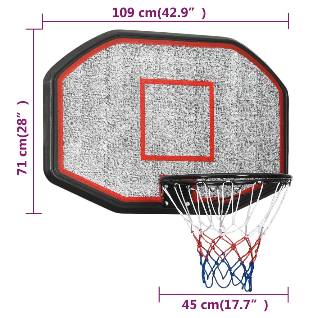 vidaXL basketballkurv med plade 109x71x3 cm polyethylen sort
