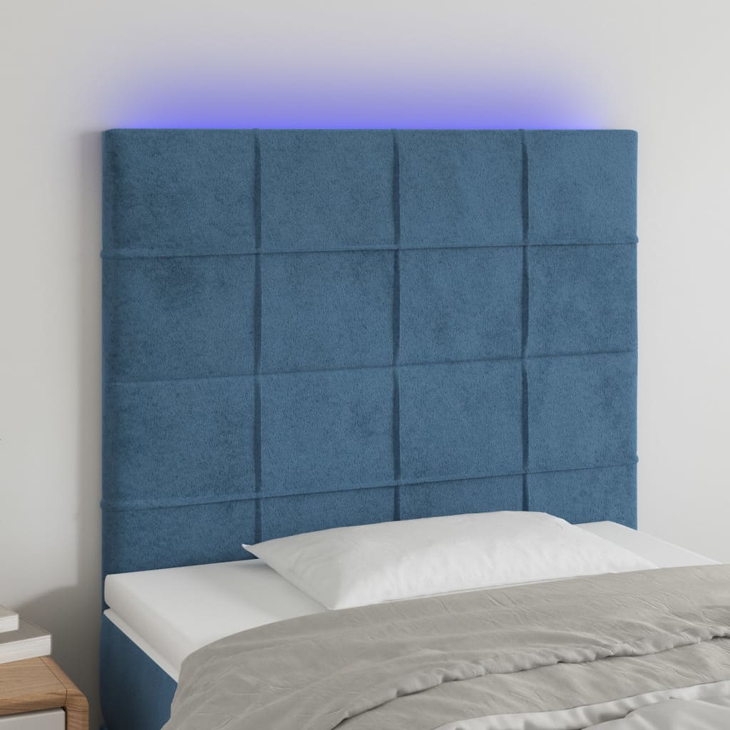 vidaXL sengegavl med LED-lys 80x5x118/128 cm fløjl mørkeblå