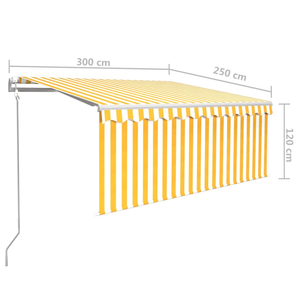 vidaXL markise m. gardin 3x2,5 m automatisk betjening gul og hvid