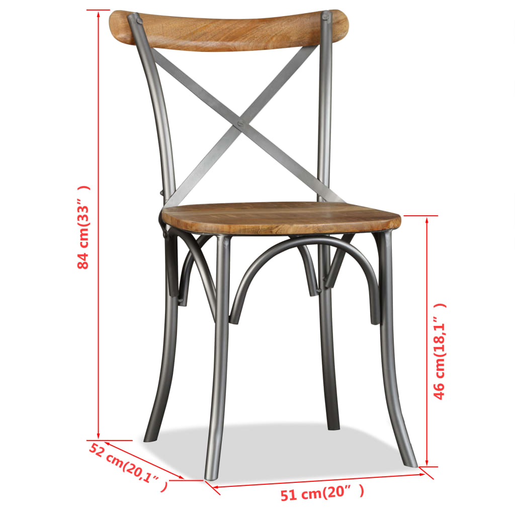 vidaXL spisebordsstole 4 stk. massivt mangotræ og stål krydsryglæn