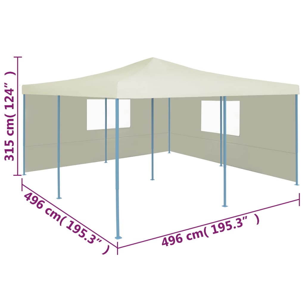 vidaXL foldbar pavillon med 2 sidevægge 5x5 m cremefarvet