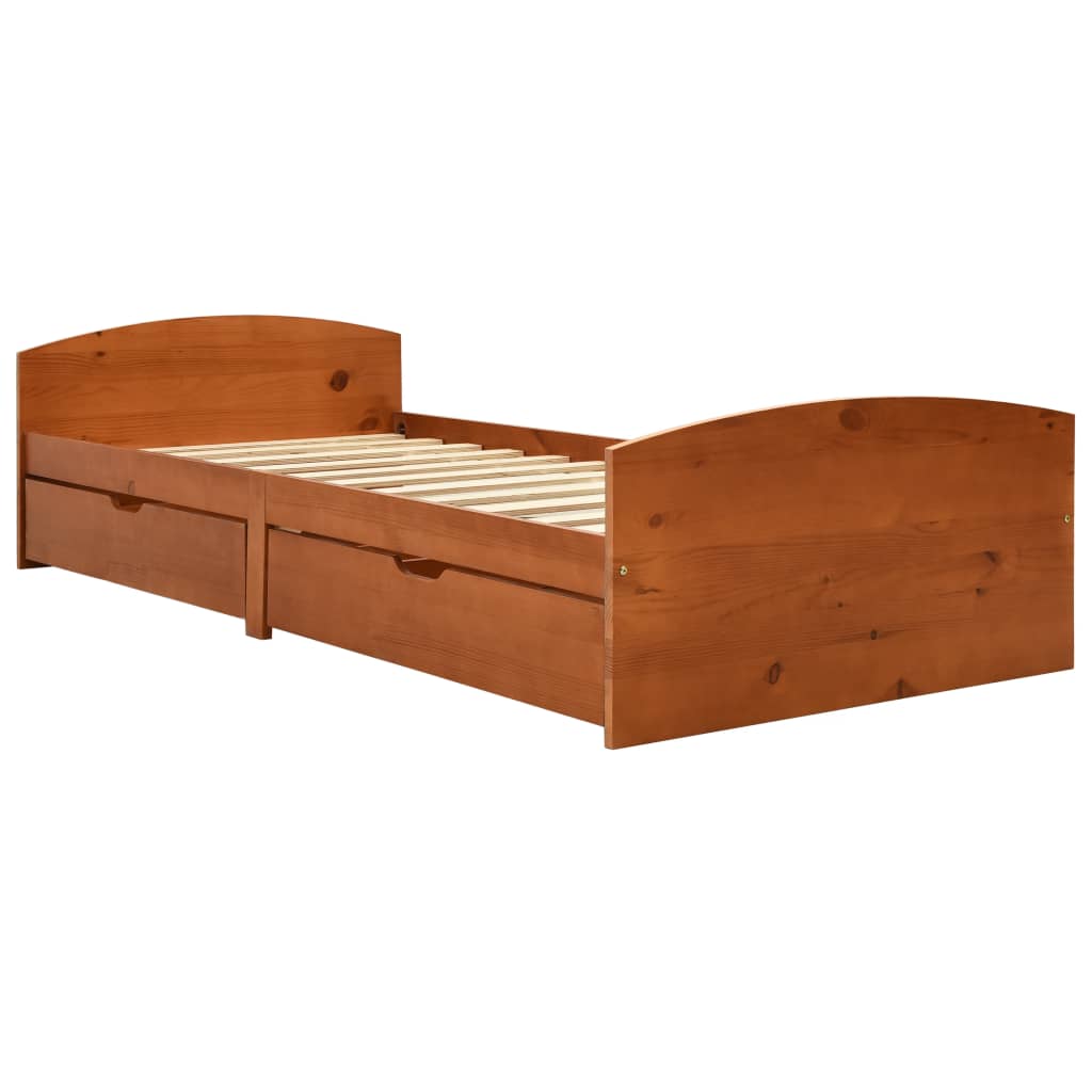 vidaXL sengestel med 2 skuffer 90x200 cm massivt fyrretræ honningbrun
