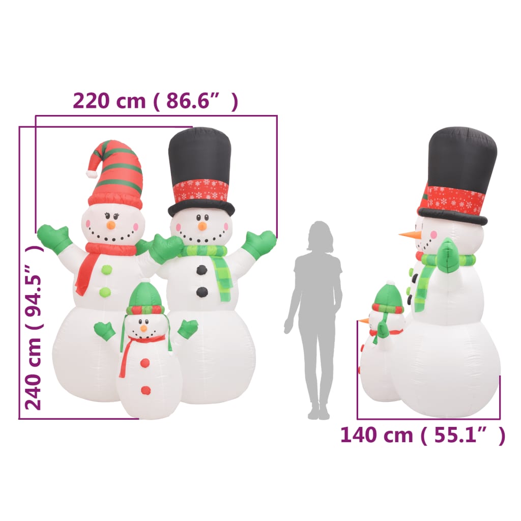 vidaXL oppustelig snemandsfamilie med LED'er 240 cm