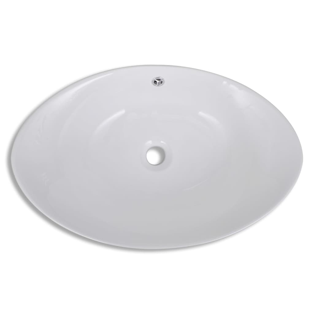 vidaXL håndvask keramisk oval med overløb 59 x 38,5 cm