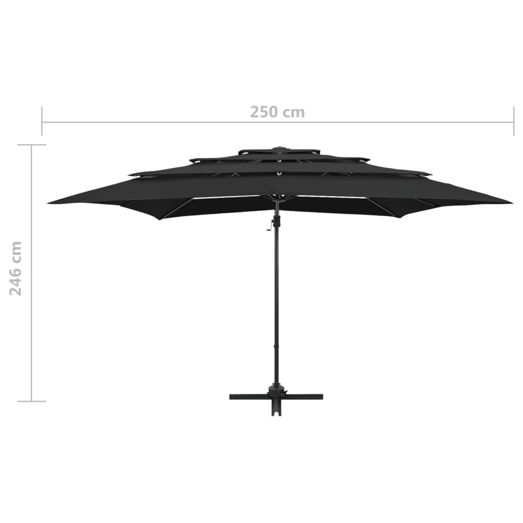 vidaXL parasol med aluminiumsstang i 4 niveauer 250x250 cm sort