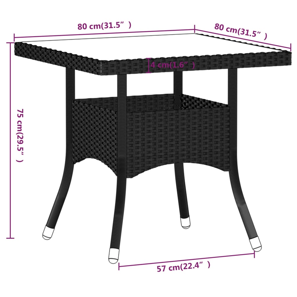 vidaXL spisebordssæt til haven 5 dele polyrattan og hærdet glas sort