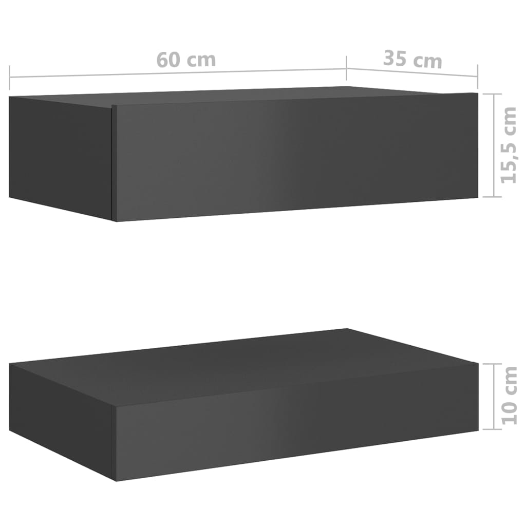 vidaXL sengeborde 2 stk. 60x35 cm spånplade grå højglans
