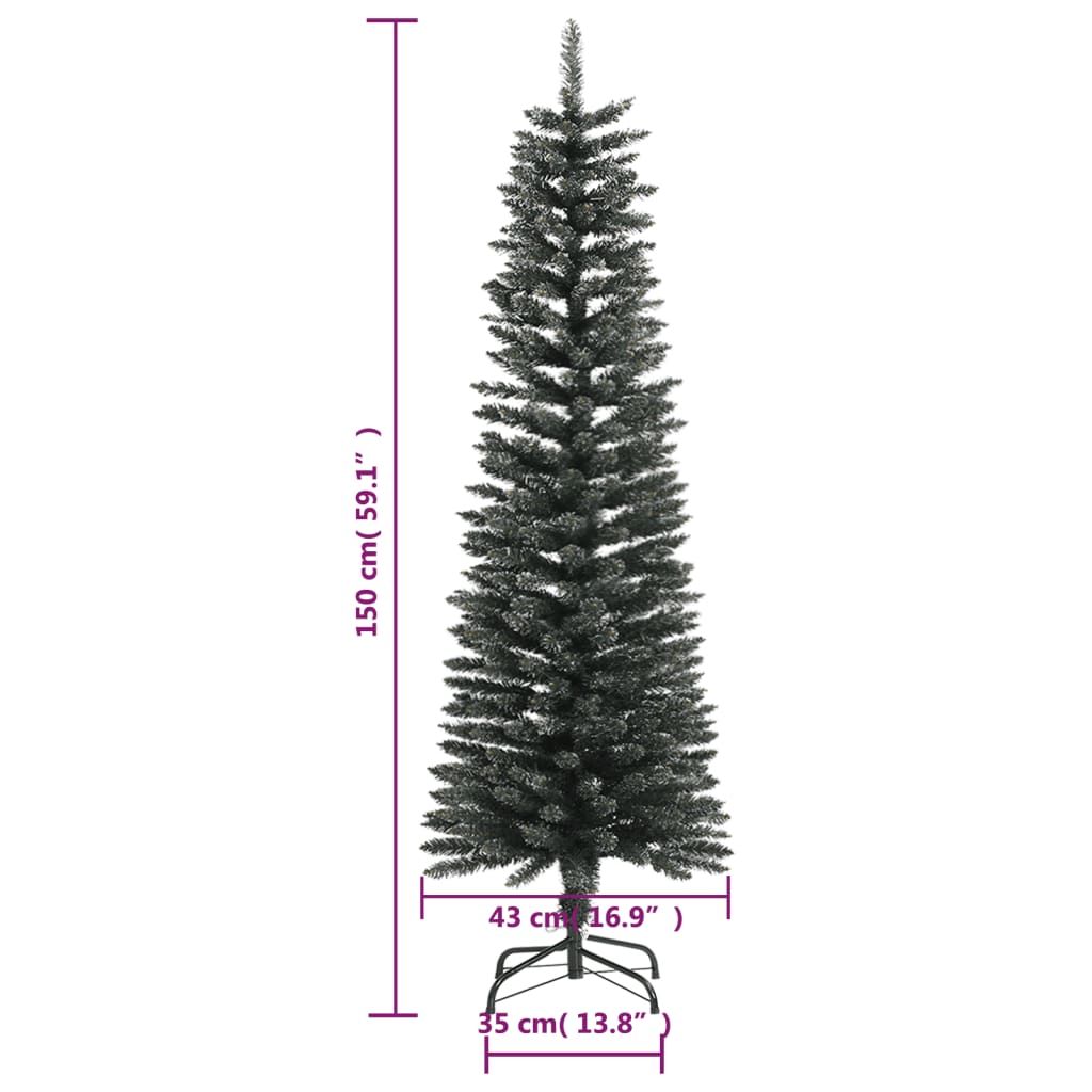 vidaXL kunstigt smalt juletræ med juletræsfod 150 cm PVC grøn
