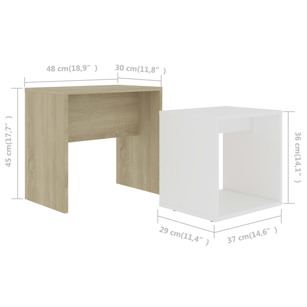 vidaXL sofabordssæt 48x30x45 cm konstrueret træ hvid og sonoma-eg