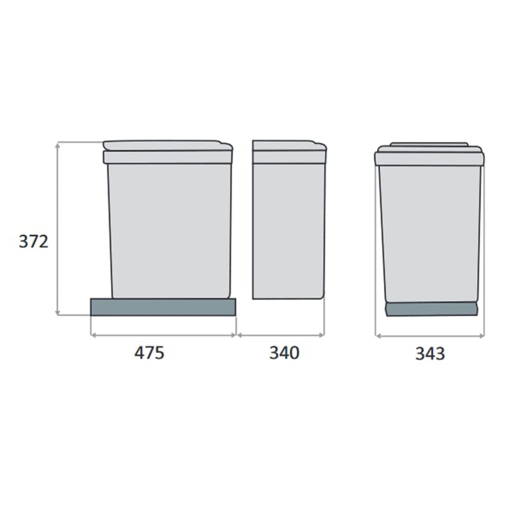 eyckhaus indbygget affaldssystem 1x16 l + 2x7,5 l rektangulært grå