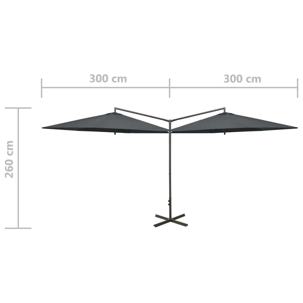 vidaXL dobbelt parasol med stålstang 600 cm antracitgrå