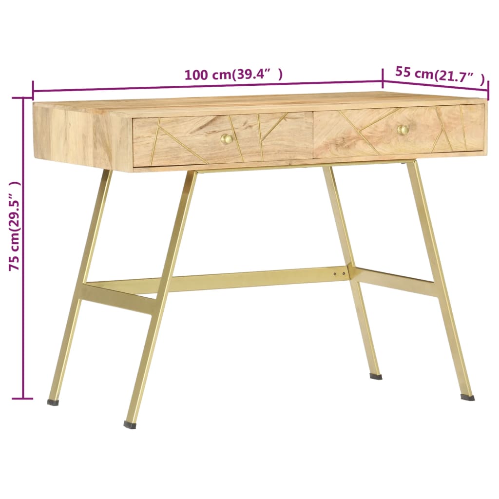 vidaXL skrivebord med skuffer 100x55x75 cm massivt mangotræ