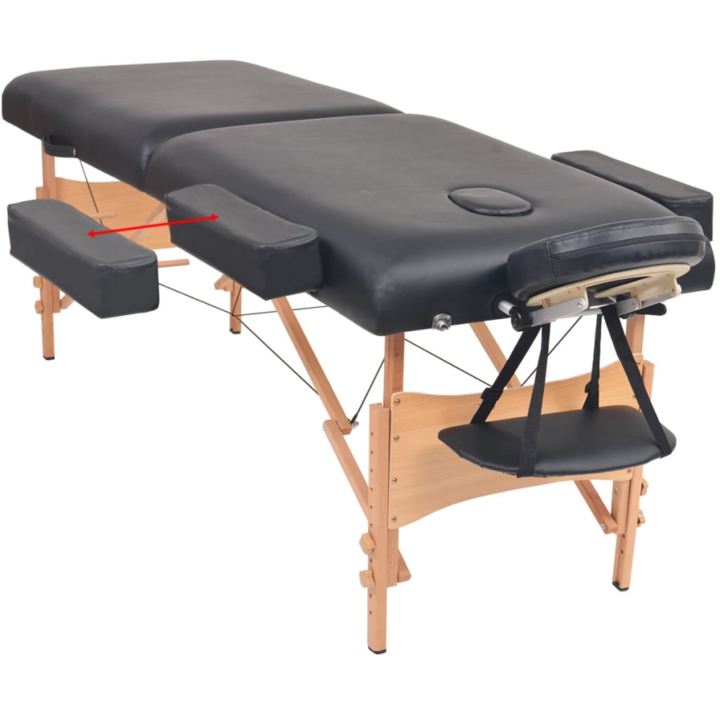 vidaXL foldbart massagebord med skammel 2 zoner 10 cm tyk hynde sort