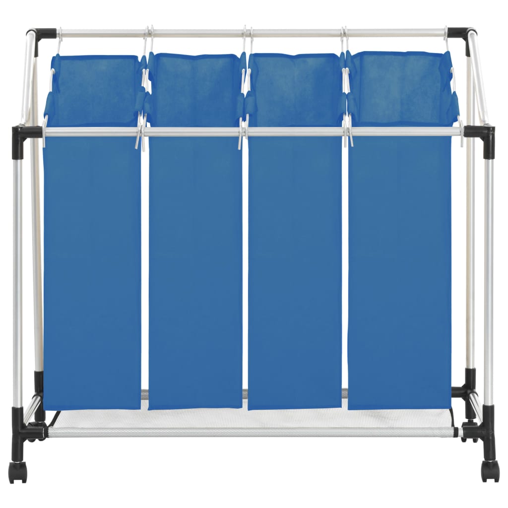 vidaXL vasketøjskurv med 4 poser stål blå