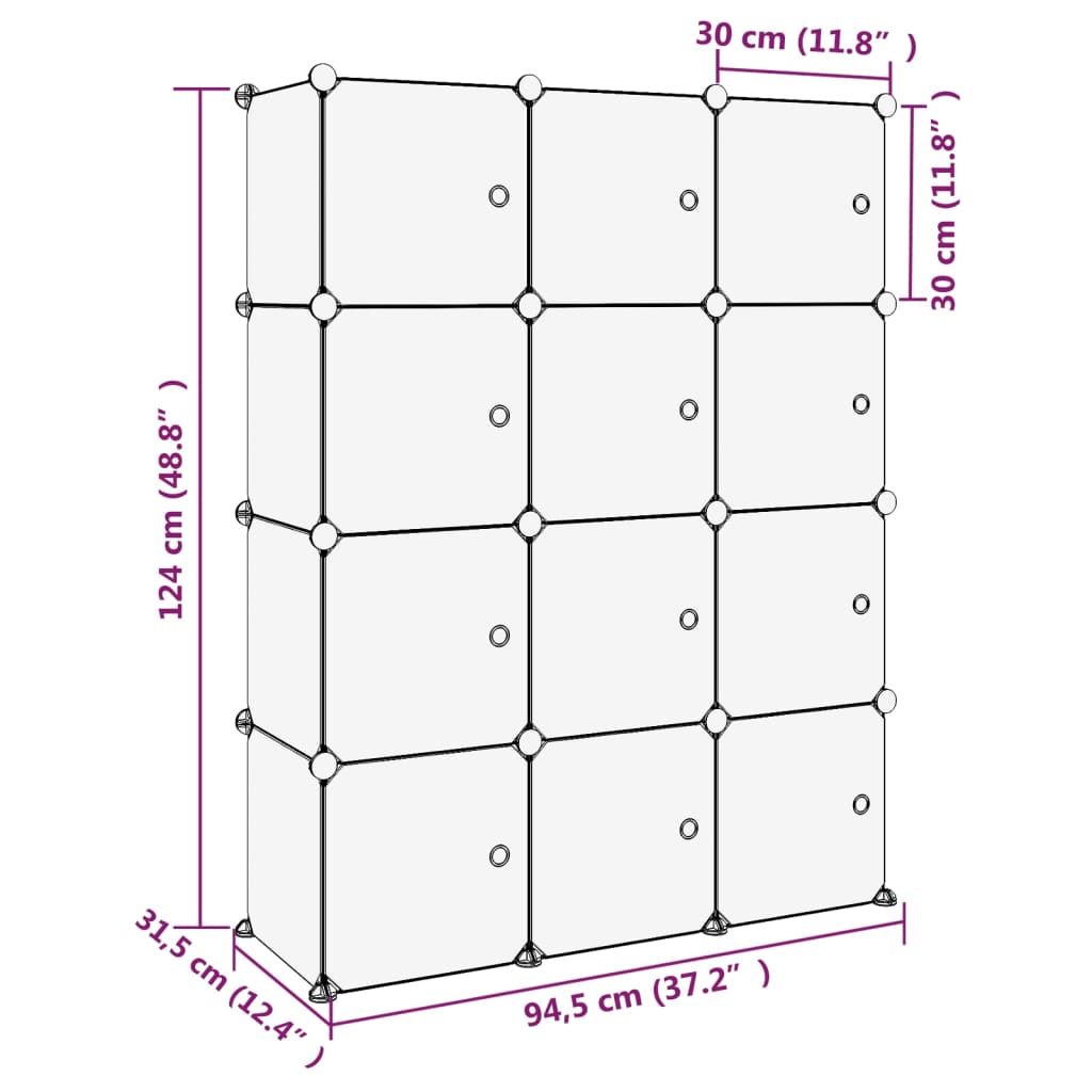 vidaXL kubeformede opbevaringskasser 12 stk. med låger PP sort