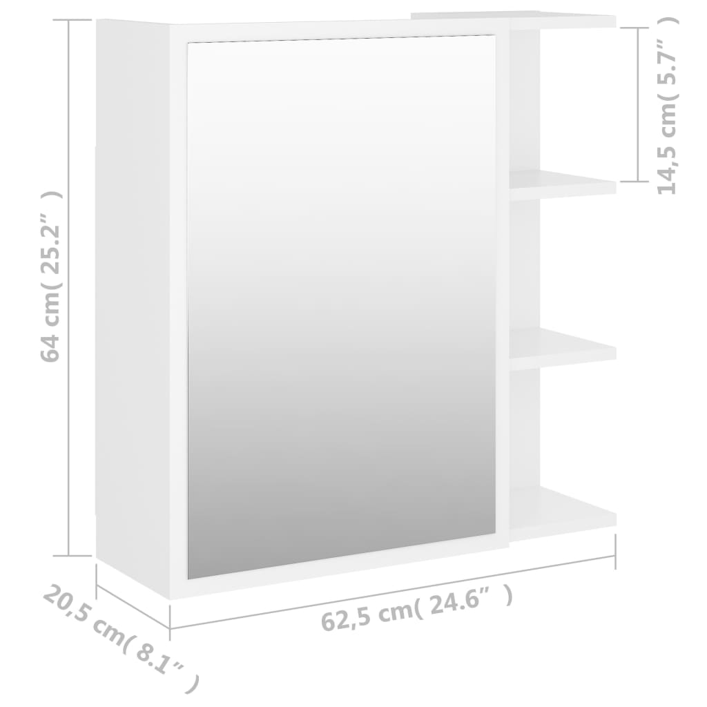 vidaXL badeværelsesskab med spejl 62,5x20,5x64 cm konstrueret træ hvid