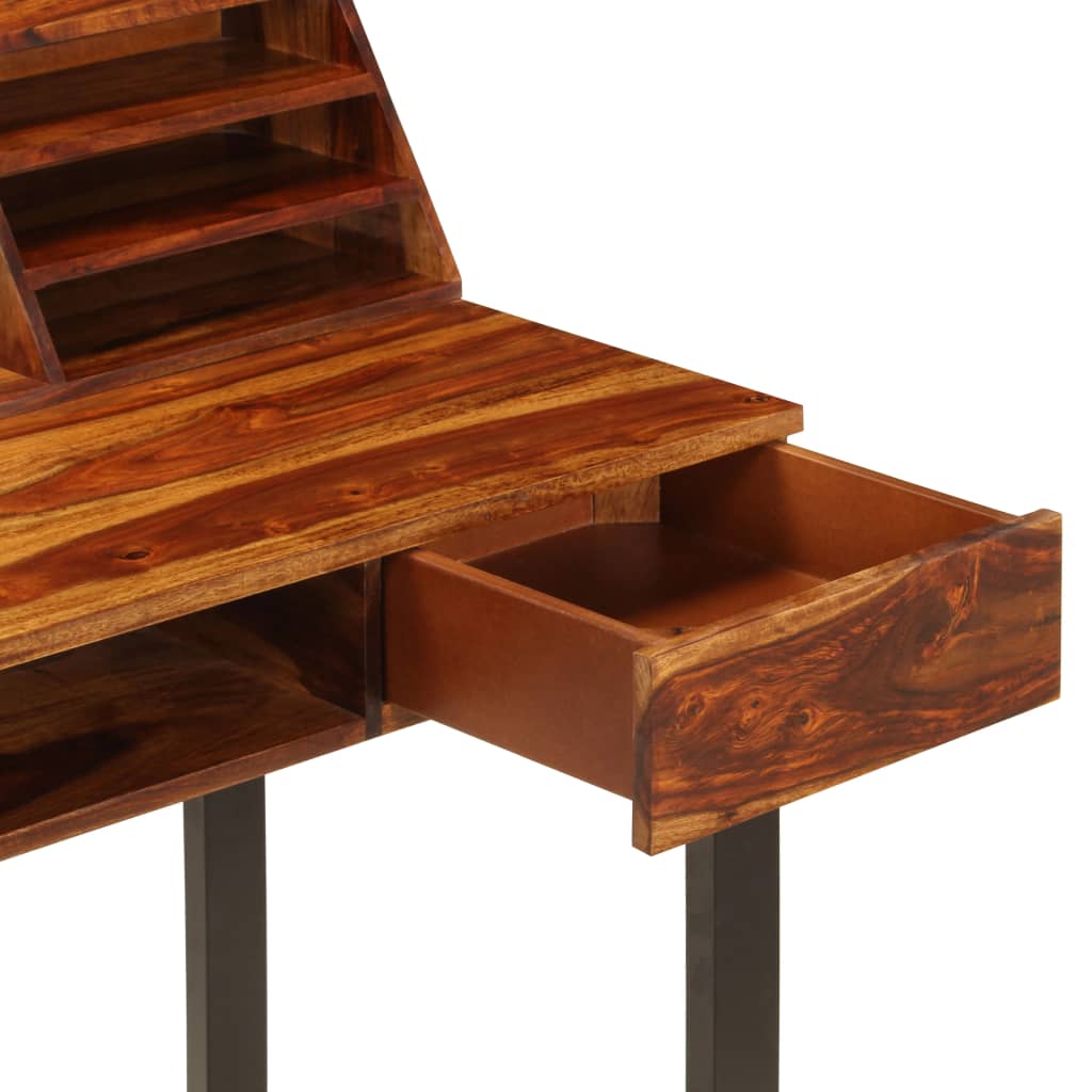 vidaXL skrivebord massivt sheeshamtræ og stål 110 x 50 x 94 cm