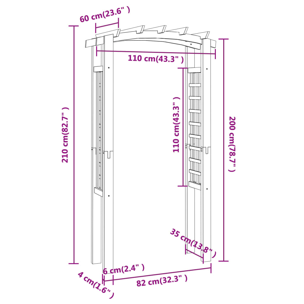vidaXL havebue med espalier 110x60x220 cm imprægneret massivt fyrretræ