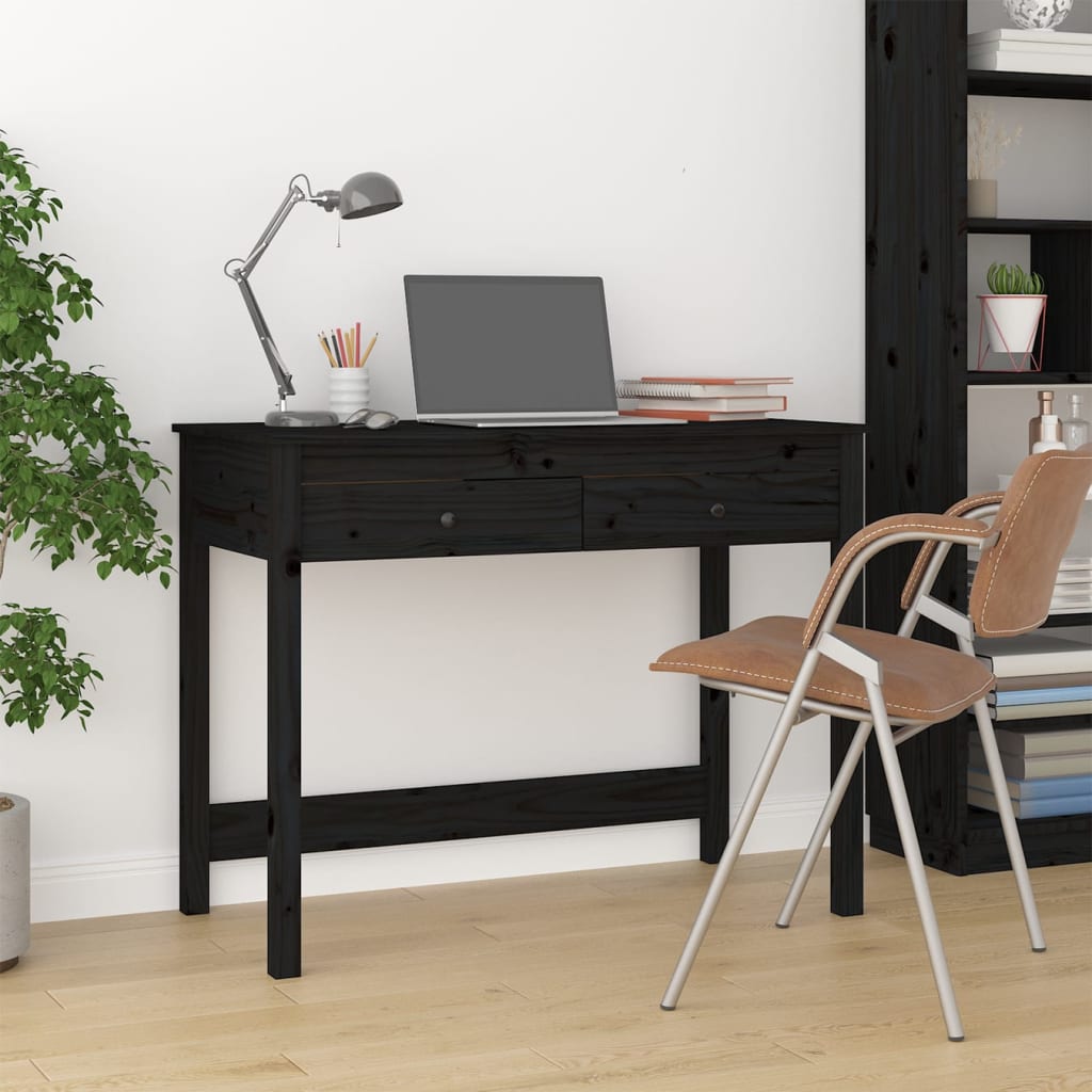 vidaXL skrivebord med skuffer 100x50x78 cm massivt fyrretræ sort