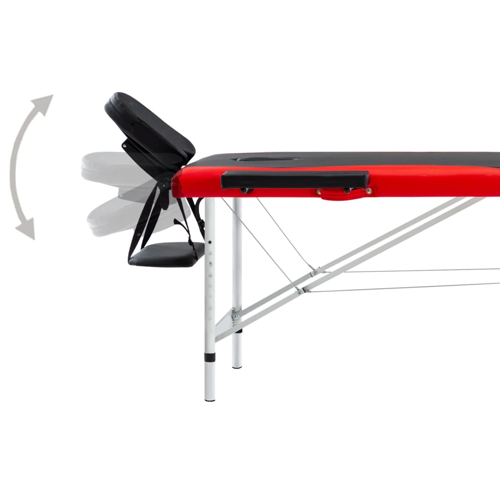 vidaXL foldbart massagebord 2 zoner aluminium sort og rød
