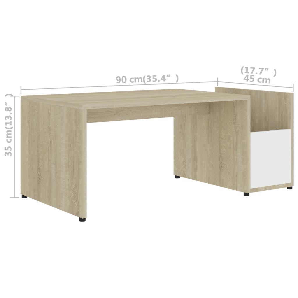 vidaXL sofabord 90x45x35 cm konstrueret træ hvid og sonoma-eg
