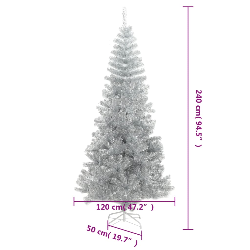 vidaXL kunstigt juletræ med juletræsfod 240 cm PET sølvfarvet