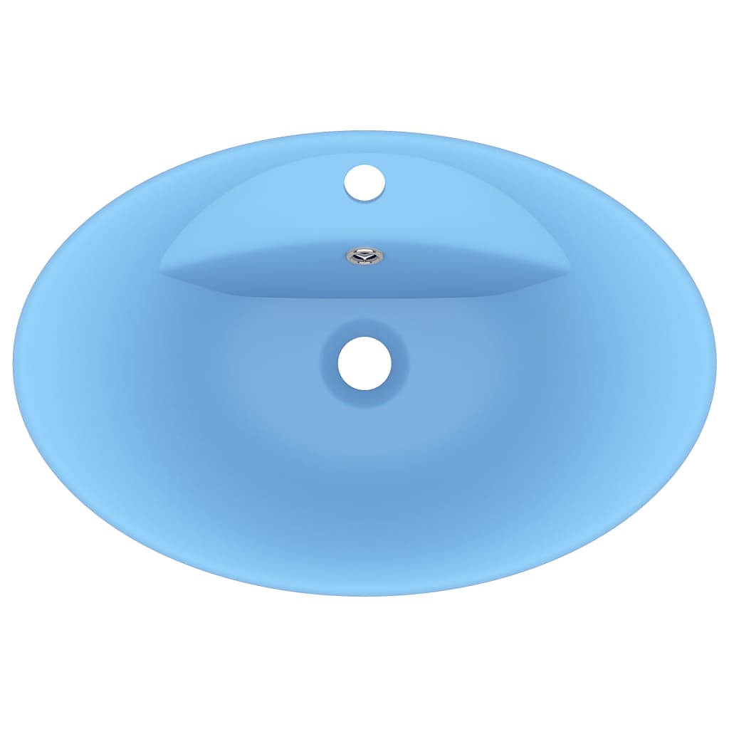 vidaXL luksuriøs håndvask overløb 58,5x39 cm keramik oval mat lyseblå