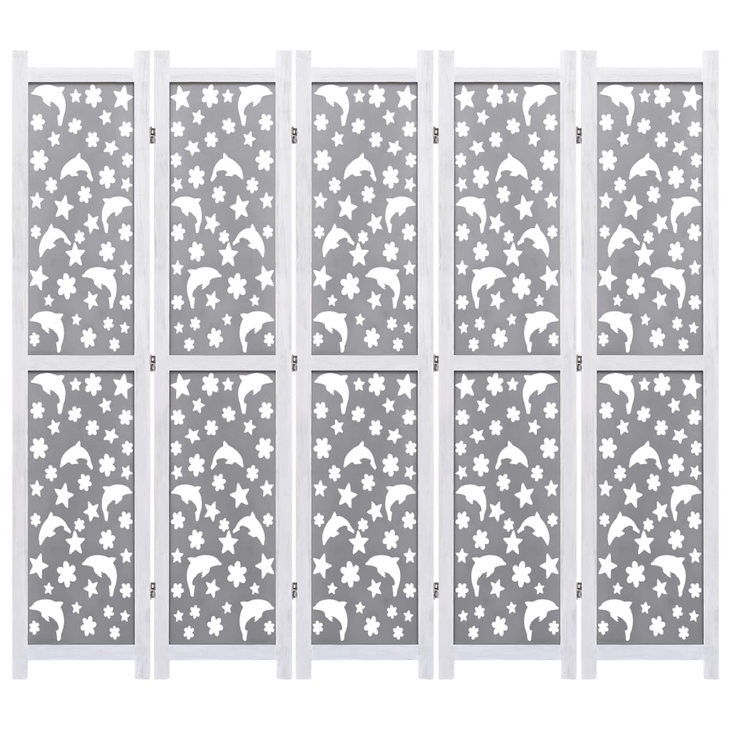 vidaXL 5-panels rumdeler 175 x 165 cm massivt træ grå