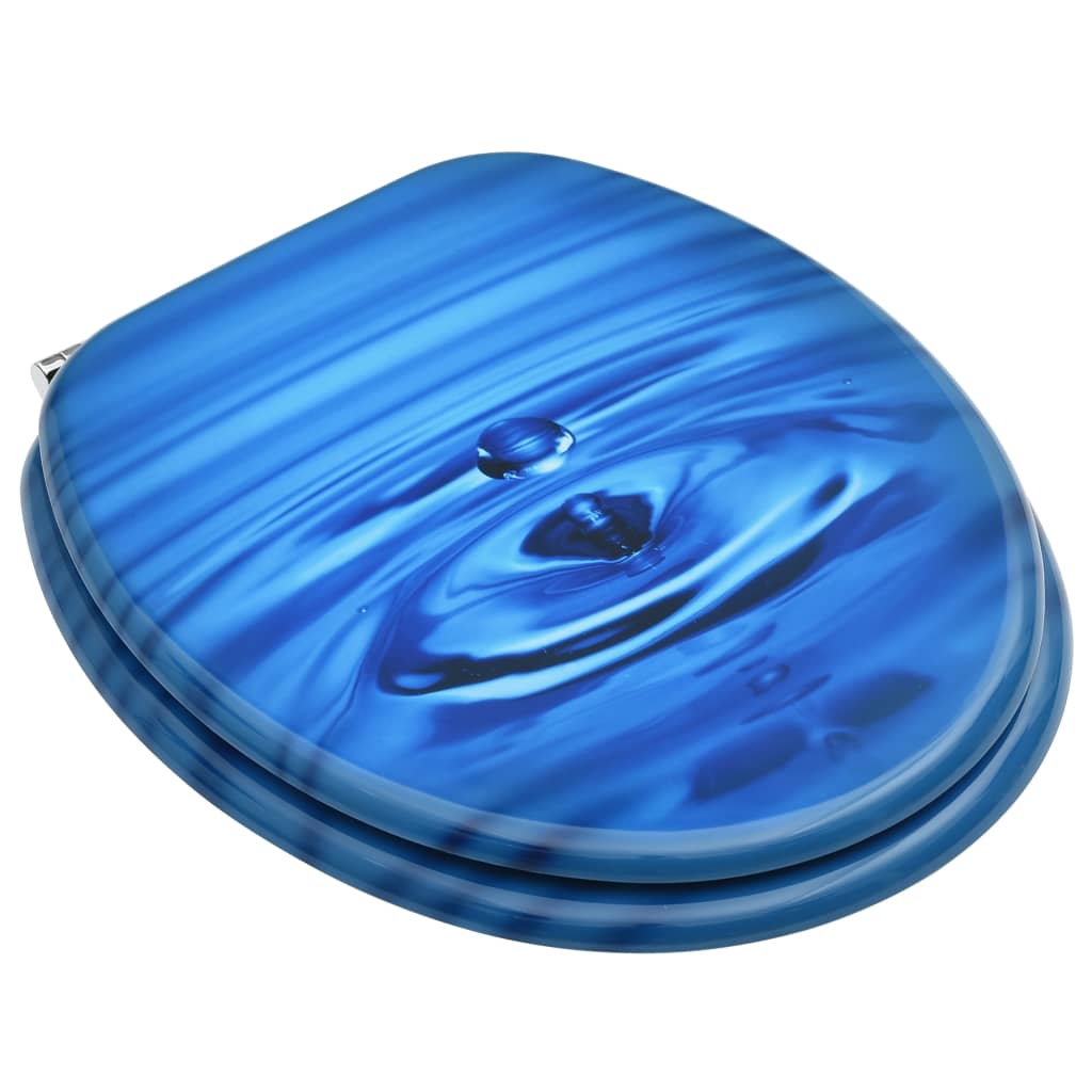 vidaXL toiletsæde med låg MDF vanddråbedesign blå