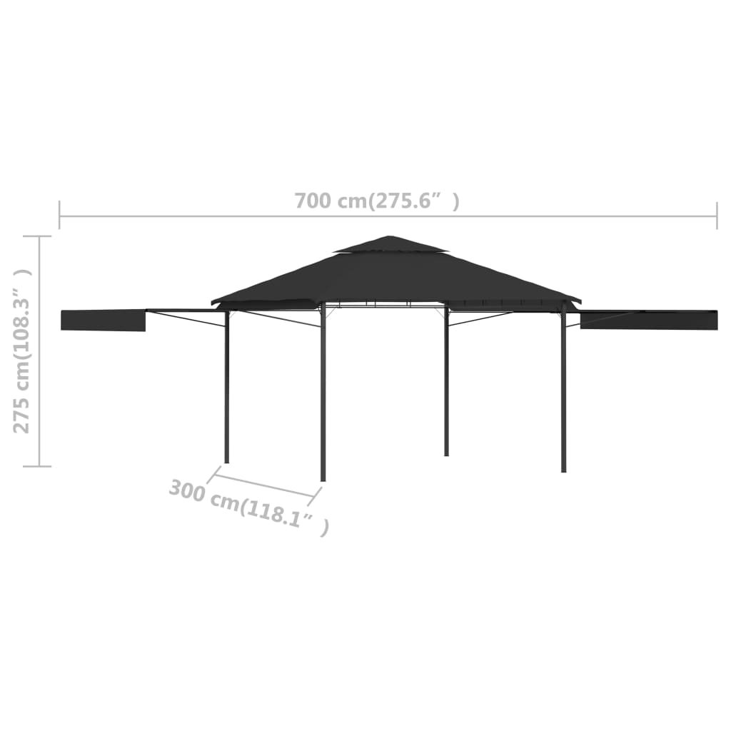 vidaXL pavillon med 2 udvidelige tage 3x3x2,75 m 180 g/m² antracitgrå
