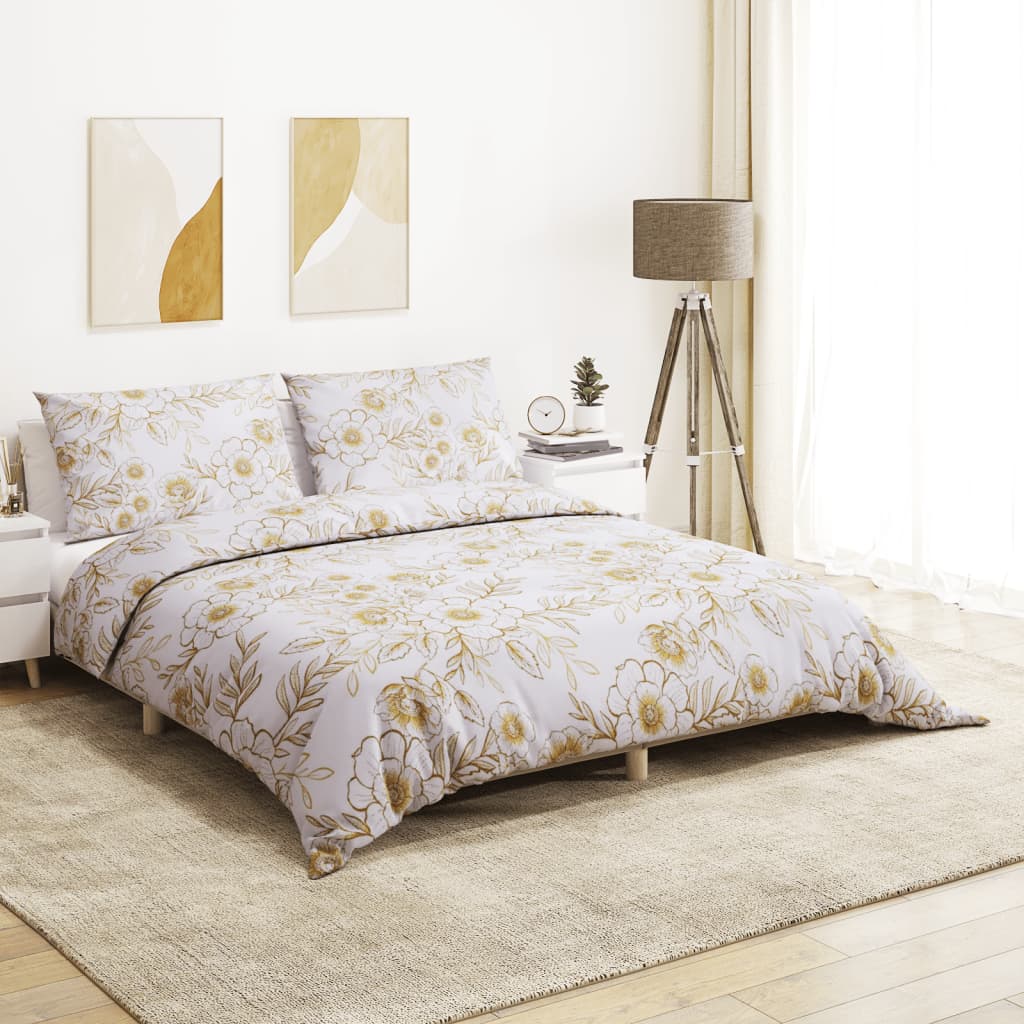 vidaXL sengetøj 135x200 cm bomuld hvid og brun