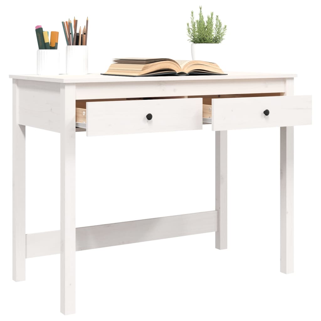 vidaXL skrivebord med skuffer 100x50x78 cm massivt fyrretræ hvid