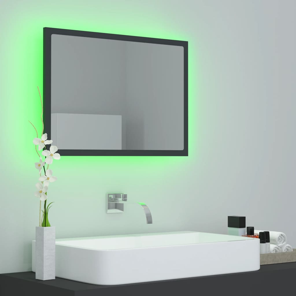 vidaXL badeværelsesspejl med LED-lys 60x8,5x37 cm akryl grå