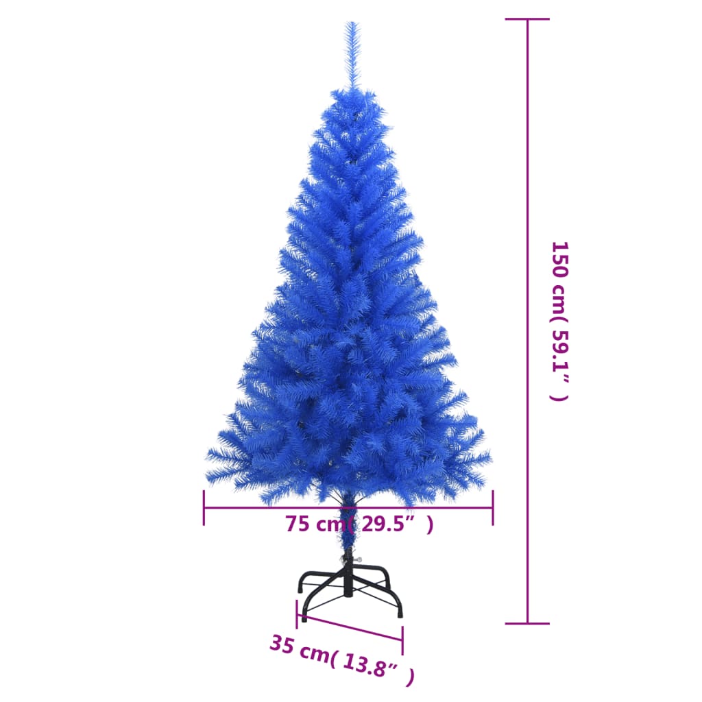 vidaXL kunstigt juletræ med juletræsfod 150 cm PVC blå