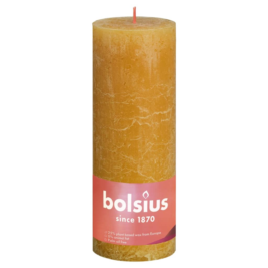 Bolsius rustikke søjlestearinlys Shine 4 stk. 190x68 mm honninggul