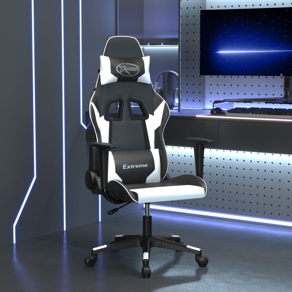 vidaXL gamingstol med massagefunktion kunstlæder sort og hvid
