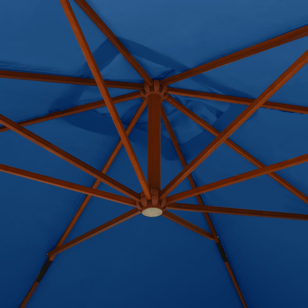 vidaXL hængeparasol med træstang 400x300 cm azurblå